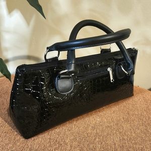 Black, Patent Leather Baquette Bag